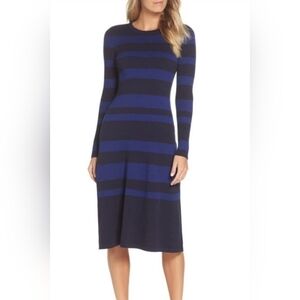 Eliza J Women's Blue Striped Long Sleeve Sweater Midi Dress Size Large